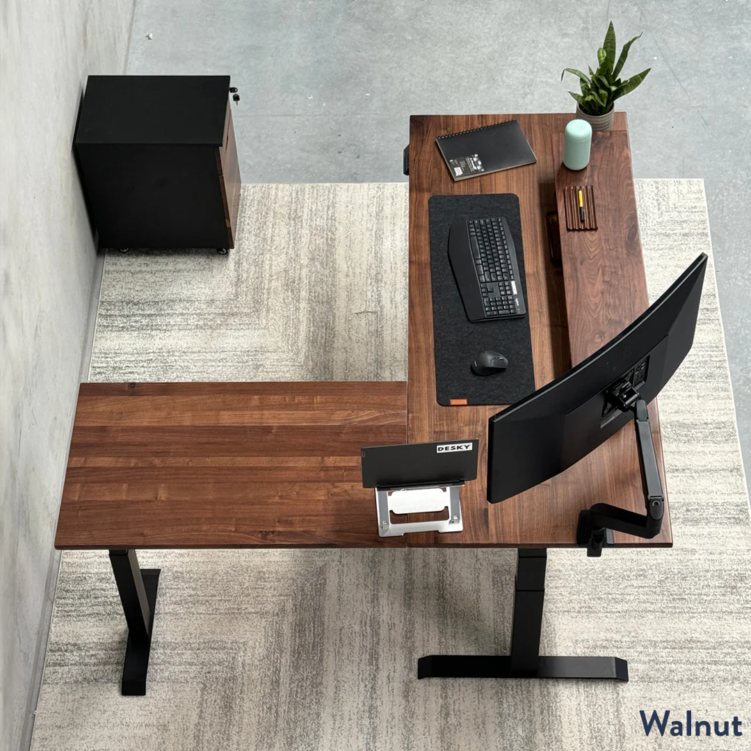 Desky Hardwood L-Shape Sit Stand Desk - Image 11