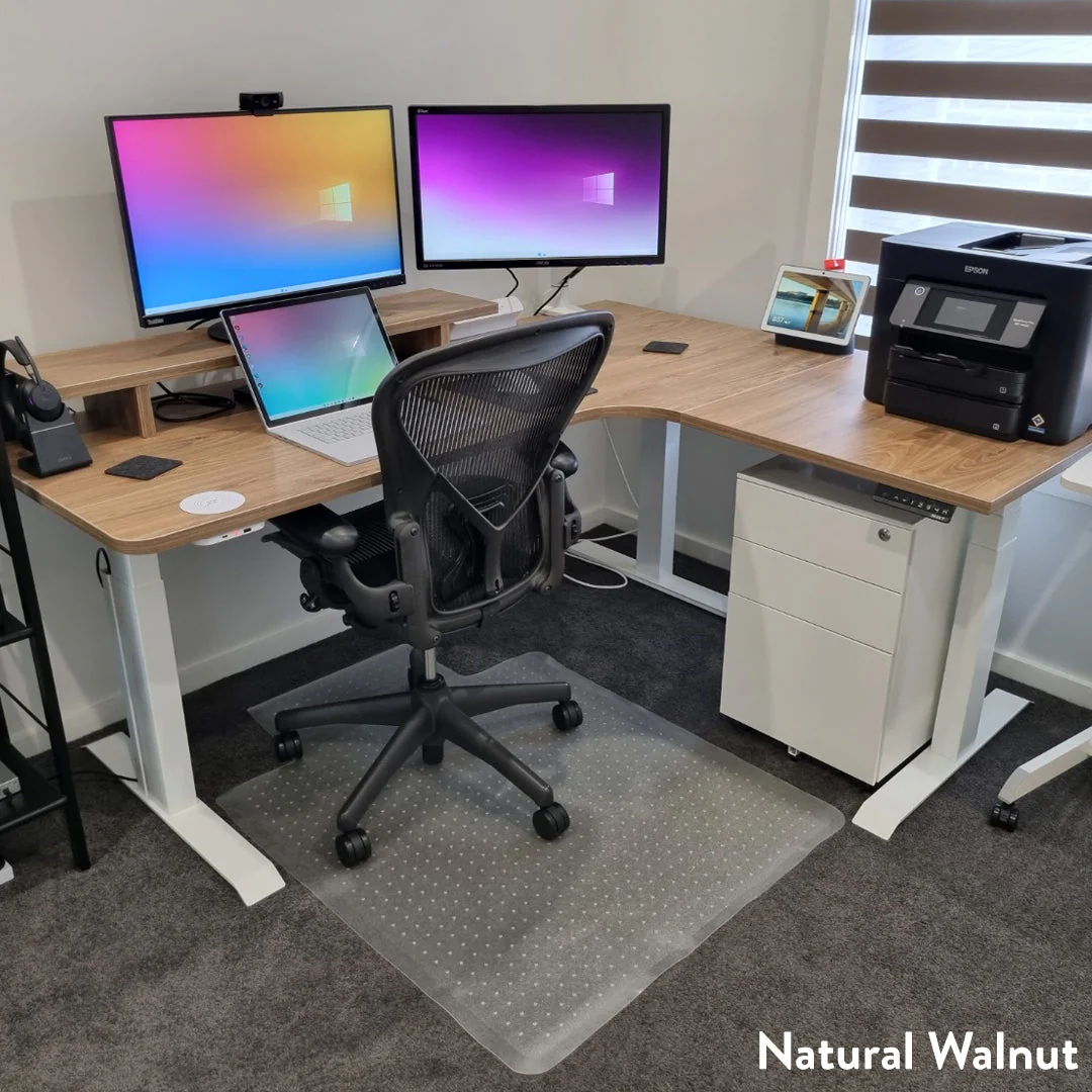 Desky L-Shape Curved Laminate Sit Stand Desk - Image 13