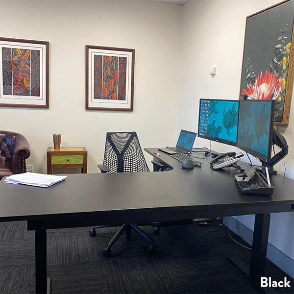 Desky L-Shape Curved Laminate Sit Stand Desk - Image 14